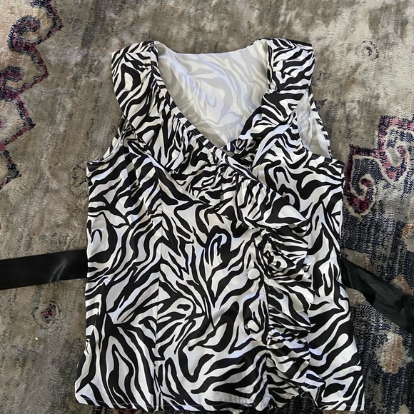 Black and White Ruffle Collar Zebra Print Wrap Top - Picture 3 of 6